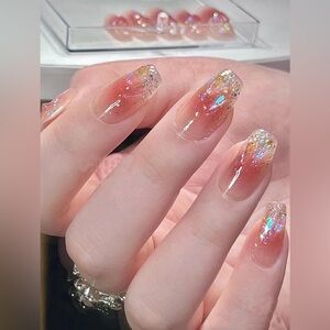 24pcs Short Coffin Shaped Press-On Nails Japanese-Style Nail Art Set